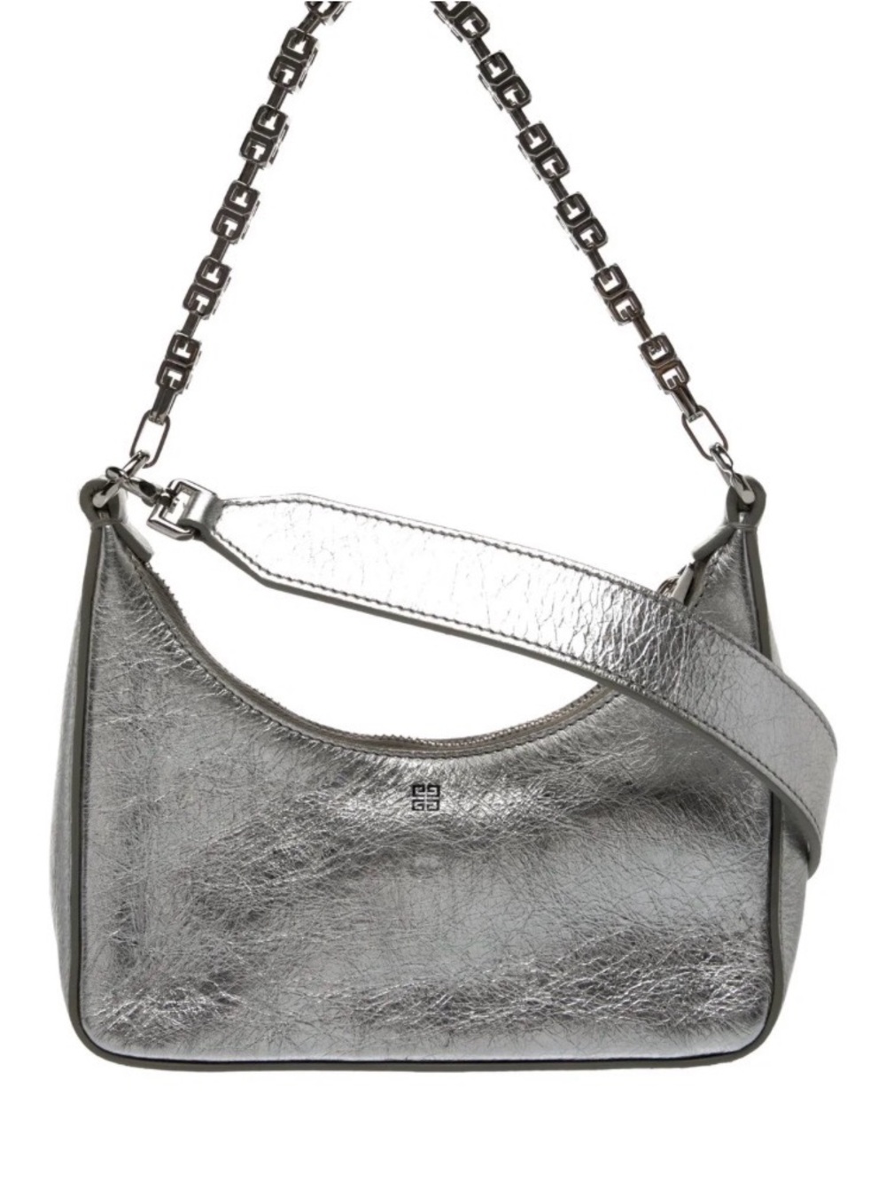 Givenchy Metallic Silver Leather Shoulder Bag with Chain Strap